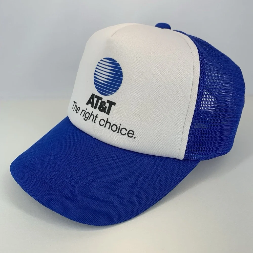 AT&T Hat The Right Choice Blue White Mesh Snapback OSFA Trucker Cap Vintage